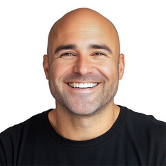 Obraz premium Smiling bald man with a cheerful expression against a bright Transparent background showcasing warmth and positivity, smiling bald man smiling across a PNG background