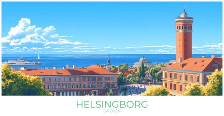 Helsingborg Sweden Travel Poster Flat