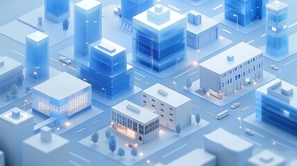 frosted glass buildings isometric city for commercial design concept