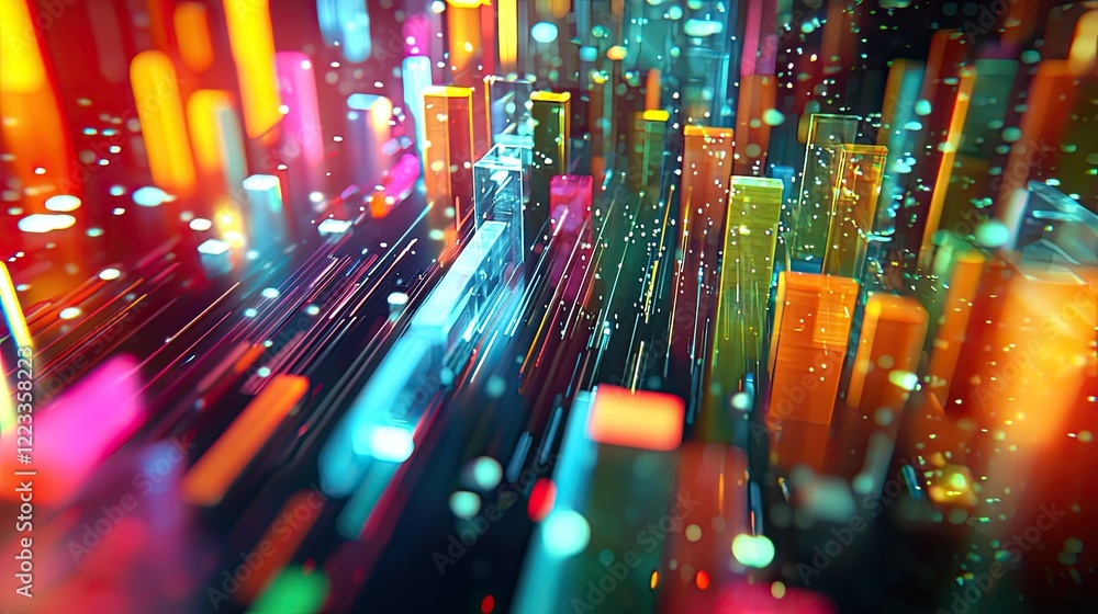 Aufkleber This vibrant and abstract digital visualization features colorful data charts and graphs, symbolizing technology and analytical insights within a modern environment.