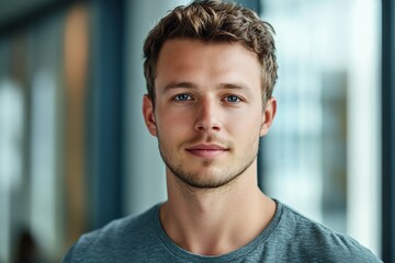 Obraz premium Portrait of cute 20 years old man with beautiful face