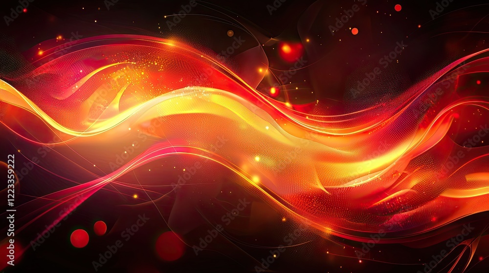 Poster eye-catching abstract digital background featuring glowing lights and wavy lines, ideal for projects