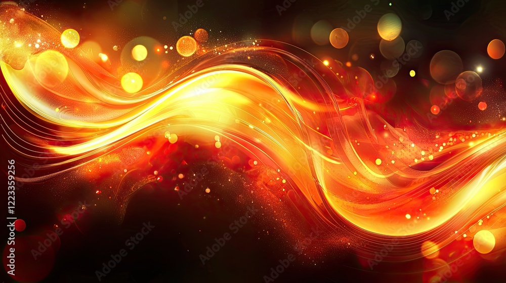 Poster eye-catching abstract digital background featuring glowing lights and wavy lines, ideal for projects