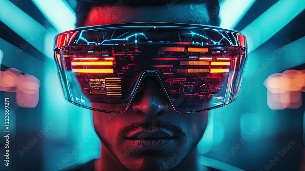 Poster explore the world of futuristic smart glasses featuring augmented reality displays that blend techno