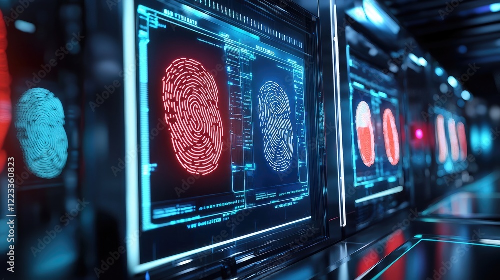 Poster High-tech biometric fingerprint scanners showcased in a sleek environment, emphasizing modern security technology for efficient user identification and access control.
