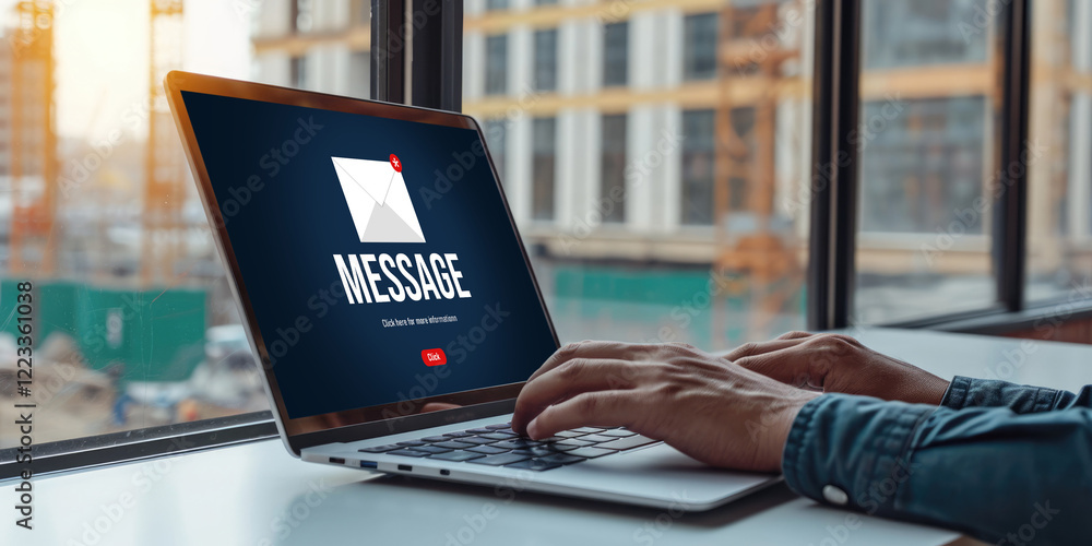 Poster email notification message showing on computer screen brisk. digital marketing message information t