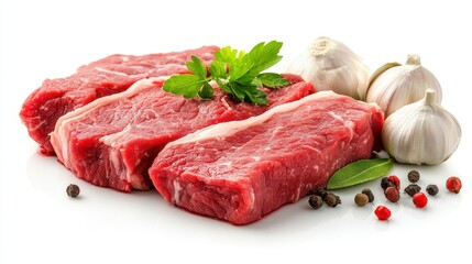 Fresh Cut Red Meat with Garlic and Spices for Culinary Use