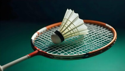 badminton racket and shuttlecock closeup shot