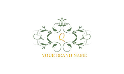 Obraz premium Monogram frame. Classic decorative element with letter Q and place for text. Letter pattern.