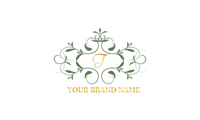 Obraz premium Monogram frame. Classic decorative element with letter T and place for text. Letter pattern.