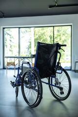 Rehab office with mobility equipment for healthcare treatment providing assistance and support
