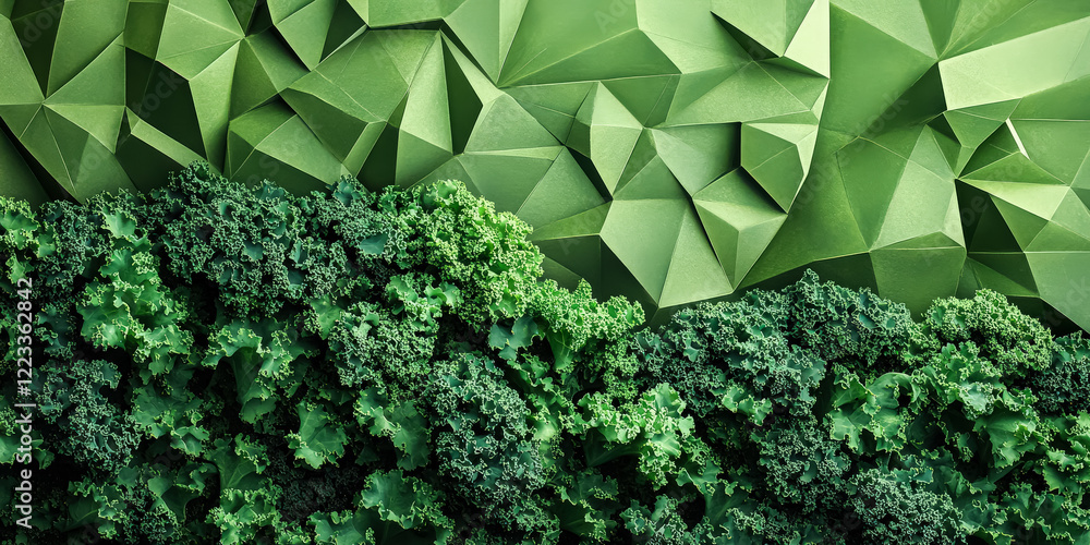 Poster green background with a bunch of green leaves and a bunch of green cubes. the cubes are arranged in 