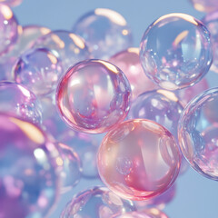Translucent spheres overlap, creating dreamy and colorful atmosphere. soft pastel hues of pink and purple enhance ethereal quality of image, evoking sense of wonder and tranquility
