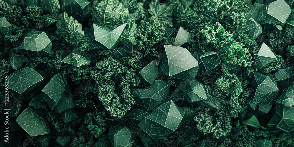 Poster green background with a line of green shapes. the shapes are not real, but they look like they are. 