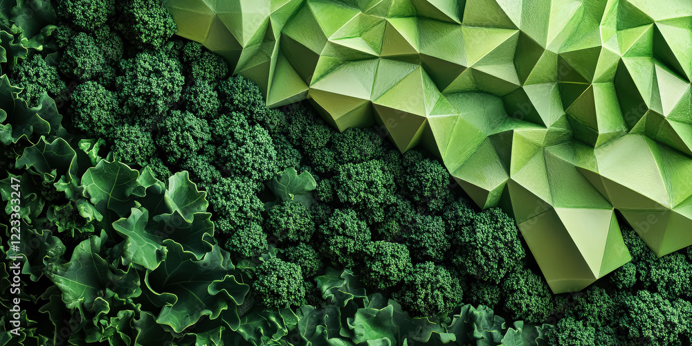 Poster green background with a line of green shapes. the shapes are not real, but they look like they are. 
