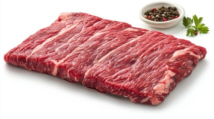 Fresh Raw Beef Cut with Spices and Herbs for Cooking and Recipes