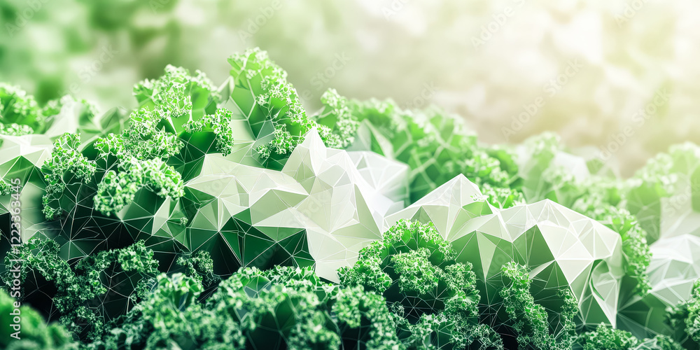 Poster green background with a line of green shapes. the shapes are not real, but they look like they are. 