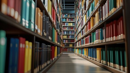 Organized shelves filled with colorful binders and documents in a modern archive or library setting, showcasing professionalism and efficiency in information management