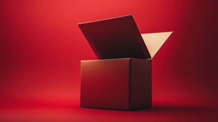 Minimalist red gift box on a vibrant red background
