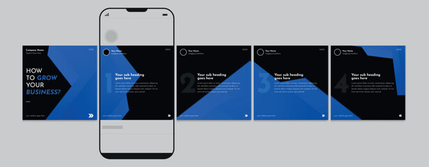 Business carousel post template for advertising, Set of carousel post for Instagram and LinkedIn, Editable social media carousel layout, template eps 10. © Graphaxil