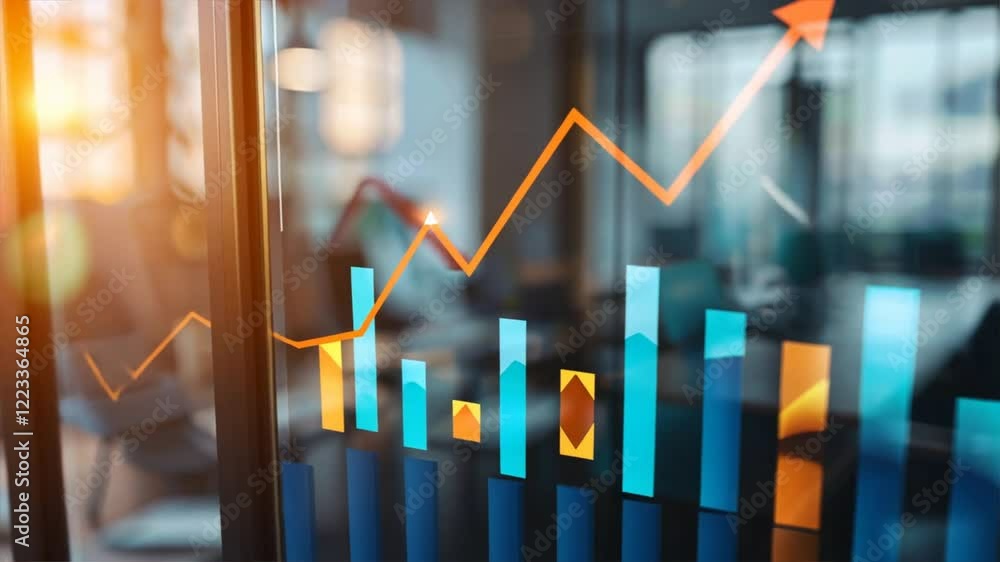 Poster visual analysis of financial growth colorful graphs and charts showcasing business success and inves