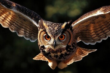 Obraz premium Beautiful owl flying with outstretched wings