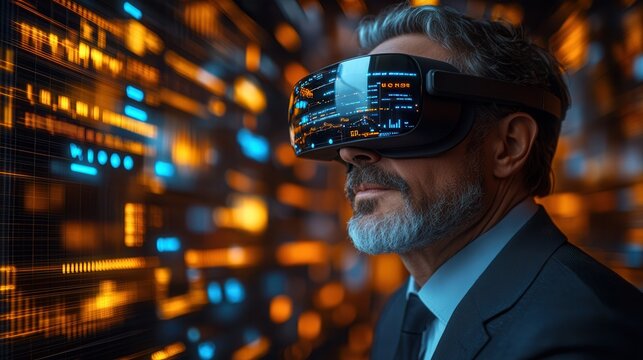 Senior Businessman Exploring Virtual Reality in a Digital World