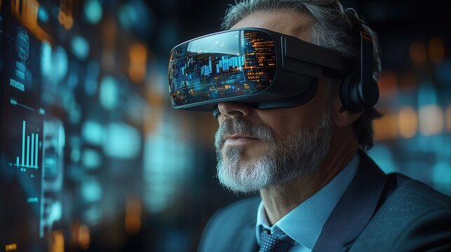  Senior Businessman Immersed in Virtual Reality Technology - Powered by Adobe