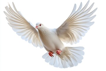 Obraz premium White dove with outstretched wings on white background