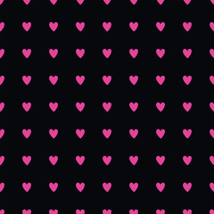 romantic valentines day seamless pattern with small bright pink heart on black background