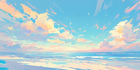 bright pastel color clouds anime background