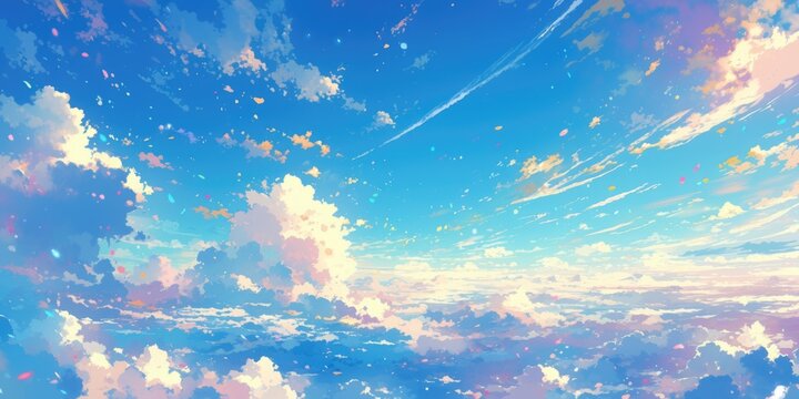 bright pastel color clouds anime background