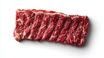 Raw ribeye steak with marbled meat on white background