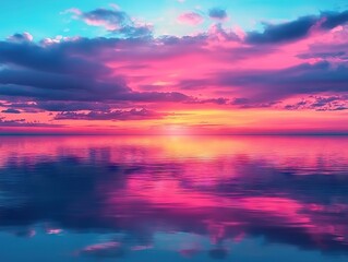Obraz premium Breathtaking sunset reflection over calm ocean waters beach landscape photography serene environment aerial view