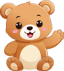 Obraz premium Adorable Teddy Bear Animal Character Icon, and simple Cartoon style Happy bear flat vector design.