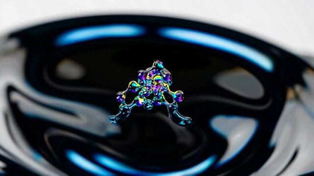A drop of liquid revealing complex molecular structures when magnified