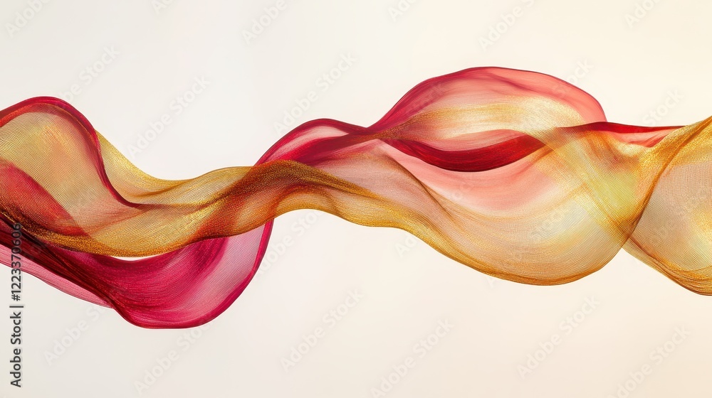 Poster a flowing abstract design featuring soft waves of red and gold hues against a subtle background, evo