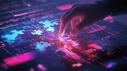 Eine Person arbeitet an einem leuchtenden holografischen Künstlichen intelligenz KI Interface