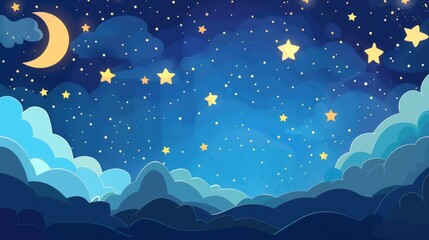 background with stars and clouds cartoon style