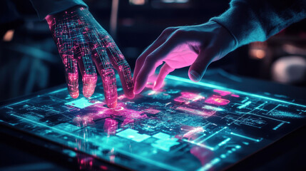 Mensch und Künstliche Intelligenz KI arbeiten an einer komplexen Aufgabe