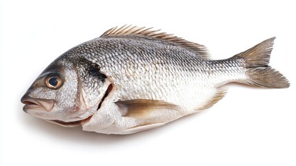 Obraz premium Fresh Whole Fish with Silver Skin on White Background Displayed
