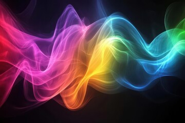 ethereal aurora-like waves of iridescent light dancing across a deep obsidian background, creating fluid rainbow refractions