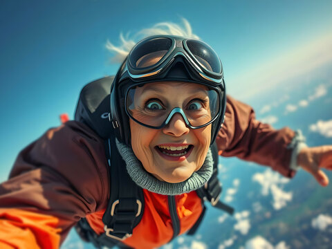 Illustration mamie faisant du parachutisme