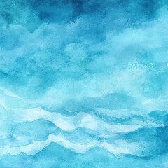 Fototapeta premium Abstract blue watercolor sky, ocean waves background, design texture