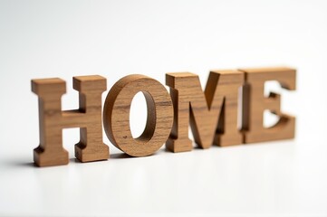 Wooden letters arranged to spell home capture the essence of comfort and belonging, perfectly lit against a simple background. This arrangement evokes feelings of warmth and familiarity