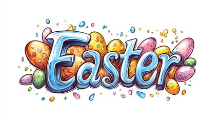 Colorful text "Easter" with eggs around 