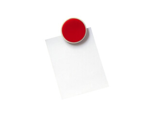 round red plastic fridge magnet with note paper isolated on transparent