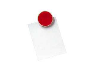 round red plastic fridge magnet with note paper isolated on transparent