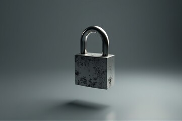 Naklejka premium A metal padlock is suspended in soft light, showcasing its textured surface and metallic sheen. Its rustic appearance hints at stories untold and secrets held within