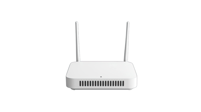 Minimalistic White Wireless Router with Antennas on Black Background for Modern Technology Usage